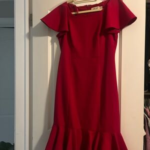 Elegant Red Ruffle Sleeve Dress